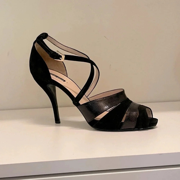 Vintage Y2K  GIORGIO ARMANI High-heeled, kitten Suede-leather sandals Size 37 - Picture 1 of 9